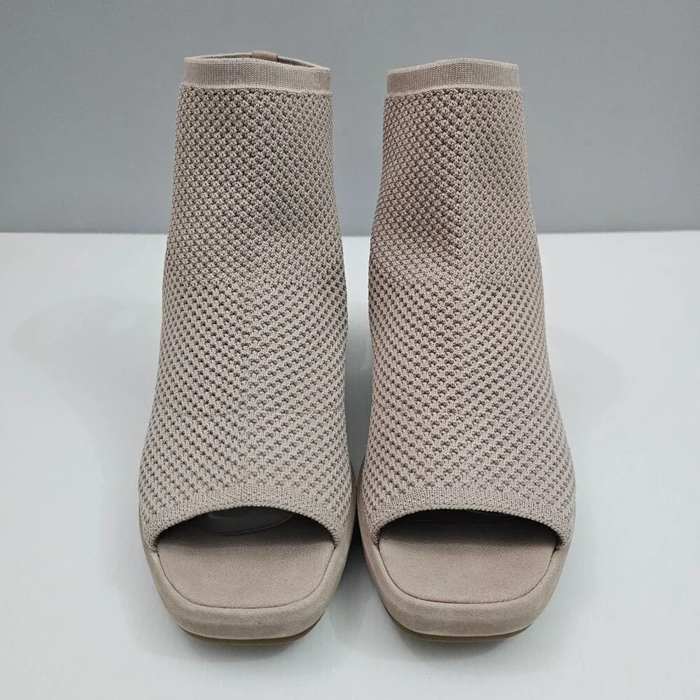 Eileen Fisher Gavis Peep Toe Bootie Womens 9 Blush Knit Block Heel Neutral NEW